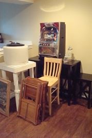 slot machine, chair, tables, stands & etc.