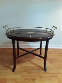 Oval End Table Cherrywood with Brass Railing Top and accent       https://ctbids.com/#!/description/share/58697