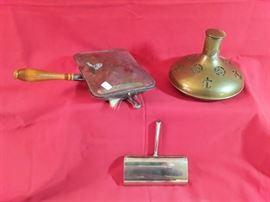 F.B. ROGERS SILVER CO. Crumb Table Sweeper, Brass Captain's Decanter, and Silverplate Crumb Sweep       https://ctbids.com/#!/description/share/58703