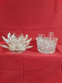 Crystal Glass Flower Candleholder and Crystal Bowl https://ctbids.com/#!/description/share/58740