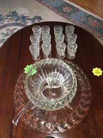 Punch Bowl with pedestal cups for 12, includes inderplate and ladle