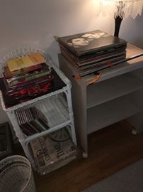 CD's, albums, books, wicker table