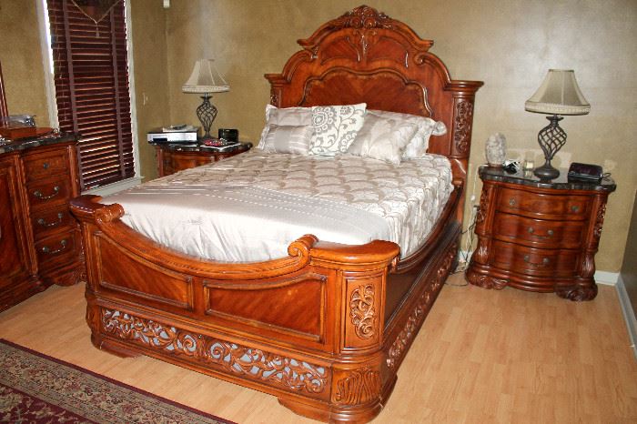 Gorgeous bedroom set! Michael Amini "Excelsior" collection by AICO. Queen bed, 2 nightstands, dresser with mirror, and TV armoire