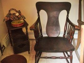 GREAT OLD ROCKER, SIDE TABLE/MAG RACK NEXT TO IT