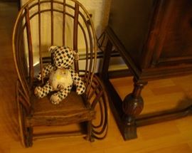 CHILDS BENTWOOD ROCKER AND A TIMELESS TEDDY BEAR.  ANOTHER NICE CHRISTMAS GIFT NEXT TO THE SIDEBOARD/BUFFET IN THE DINING ROOM