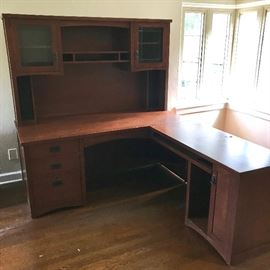 Solid wood desk with matching file drawers.