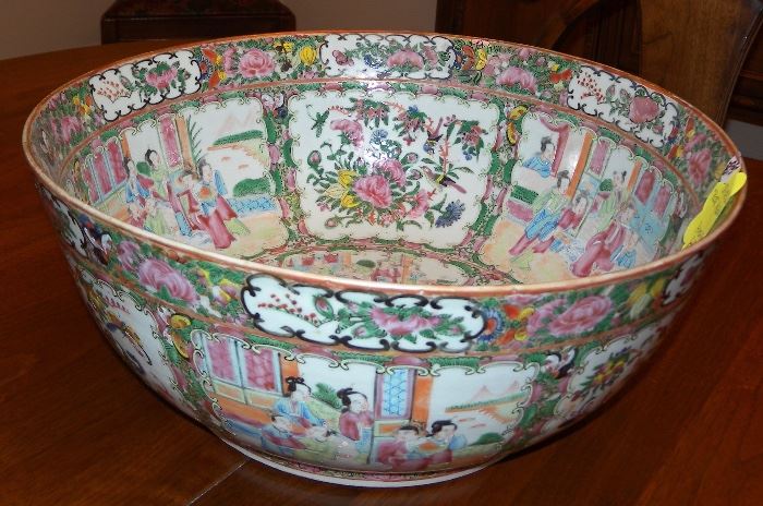 Exquisite Chinese “Rose Medallion” pieces, c. 1890-1915: plate, platter, punch bowl, open-work bowl