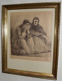 “Refugees,” 1916 lithograph pencil drawing, Ltd. Ed. 14/17, by Fazan, Eastern Europe