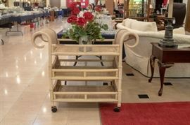 Wicker rolling cart.