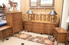 Nice - more vintage - all wood bedroom suite!  We have two mirrors matching this set - sitting on each side of the dresser.