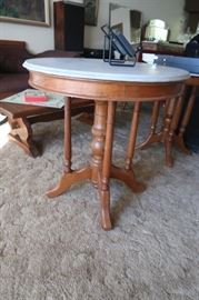 1940s antique round tables, teak wood base marble top from Singapore