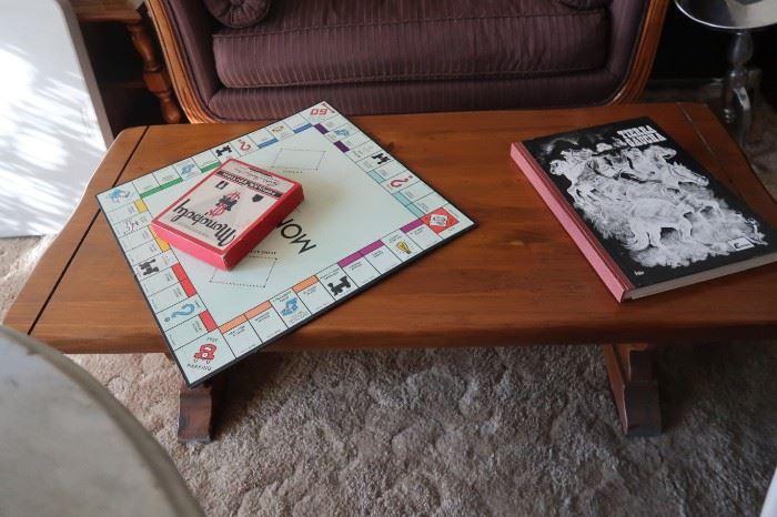 1930s Monopoly game, wood coffee table