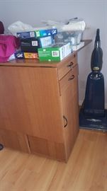 Fold Out Sewing Table on Wheels with Drawers & Cabinet on both sides