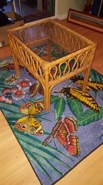 Rattan Glass Top Table & Area Rug