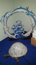 Turtle Light & Large Dolphin Figurine/Scupture
