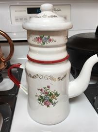 Fancy French Drip Coffee Pot with Strainer and Flower Detail