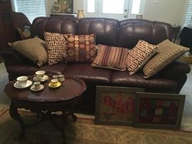 Large Leather Sofa with Recliners on Each End