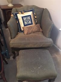 Lounger & Ottoman with Beautifully Handcarved Detail 
Bolt of Marching Fabric Also