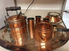 Collection of Copper including Chocolate Pot, Measuring Cups, etc
