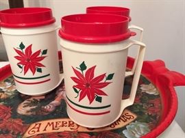 Vintage Aladdin Poinsettia Christmas Coffee Mugs
