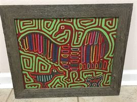 Vintage Textile Molas San Blas Indians in Cypress Frame