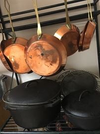 Large Collection of Cast Iron, Copper & Aluminum Pots