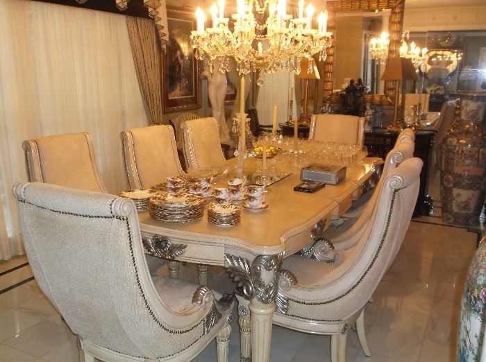 Large dining table and eight chairs