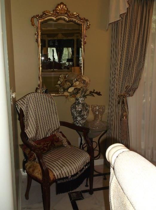 Side chair and ornate frame mirror