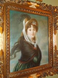 Painting of lady in very ornate frame