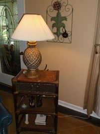 Bamboo side table and pineapple lamp