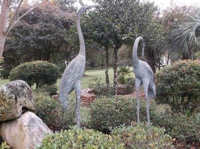 Pair of huge bronze crane statues