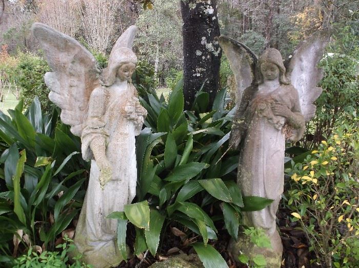 Pair of large concrete angels