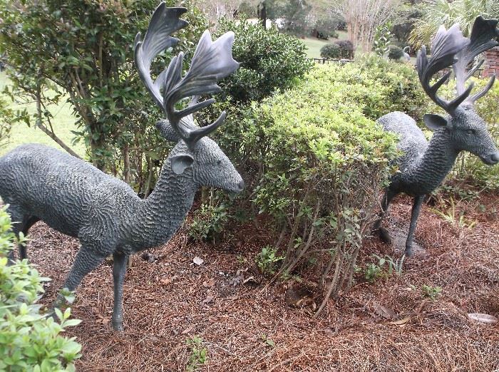 Pair of bronze deer statues
