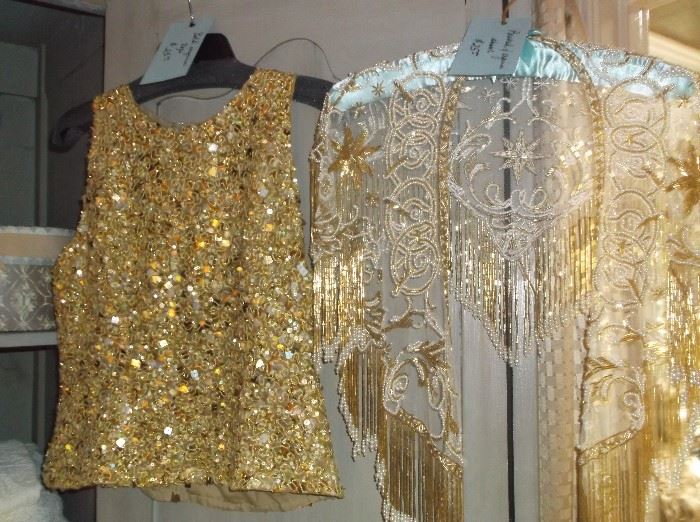 Sequin and beaded top and shawl