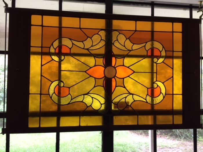 yellow orange stained glass panel