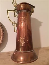 Art Nouveau copper & brass pitcher