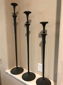 Big Hammered Bronze Candlesticks