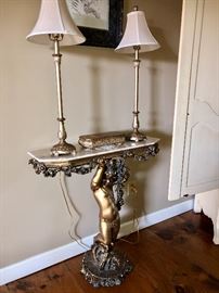 Vintage marble top cherub table 