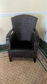 I'm sure this chair has seen better days. The nice thing is it is very well built. You can paint it! And the best part is ....... any color that you want for that special decor in your room. As I'm sure you know these chairs sold for over $200.00 new. Asking price is only $40.00