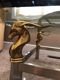 Hollywood Regency Brass and Glass Gazelle Head Cocktail Table