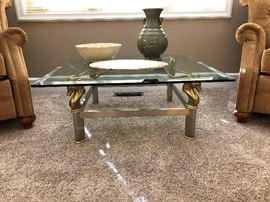 Hollywood Regency Brass and Glass Gazelle Head Cocktail Table