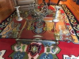 Hollywood Regency Brass and Glass Gazelle Head Cocktail Table