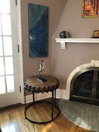 Restoration Hardware Wood Cog/Gear Side Table