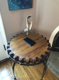 Restoration Hardware Wood Cog/Gear Side Table