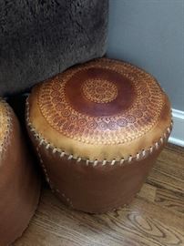 Handmade Tooled Leather Ottoman/Seat