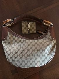 Gucci GG Monogram Bamboo Saddle Hobo and Matching Wallet