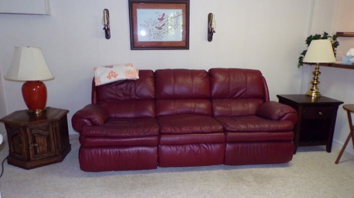 leather Sofa, End Tables, Lamps, Picture, Sconces, in Basement