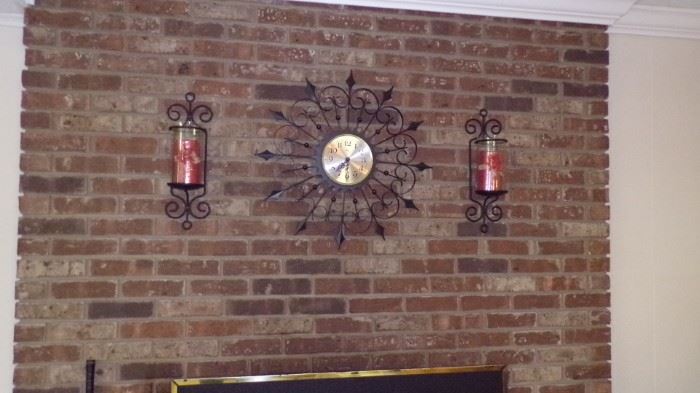 vintage Wall Clock, Sconces in Basement