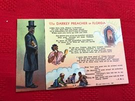 The Darkey Preacher in Florida Postcard made of linen 1940ish C. T. ART COLORTONE company