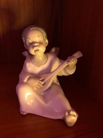 Lladro Angel #4537 Black Legacy Figurine Boy Playing Lute Guitar Mandolin Spain